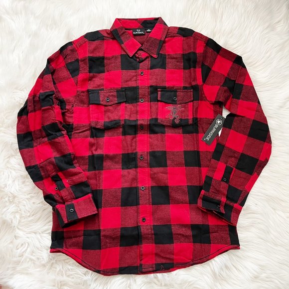 Burnside Men's Long Sleeve Plaid Shirt - Classic Workwear Button-Up With Chest Pockets